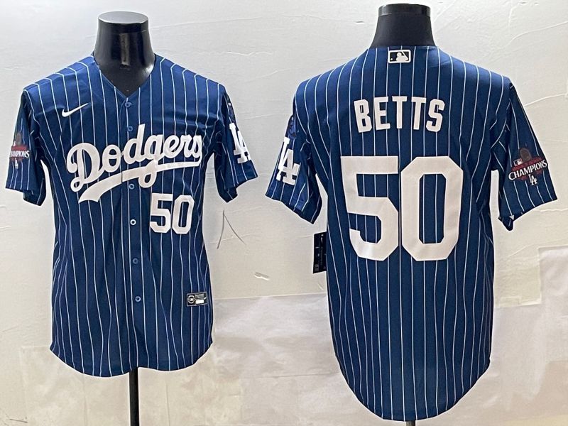 Men Los Angeles Dodgers #50 Betts Blue Stripe Game Nike 2025 MLB Jersey style 1->los angeles dodgers->MLB Jersey